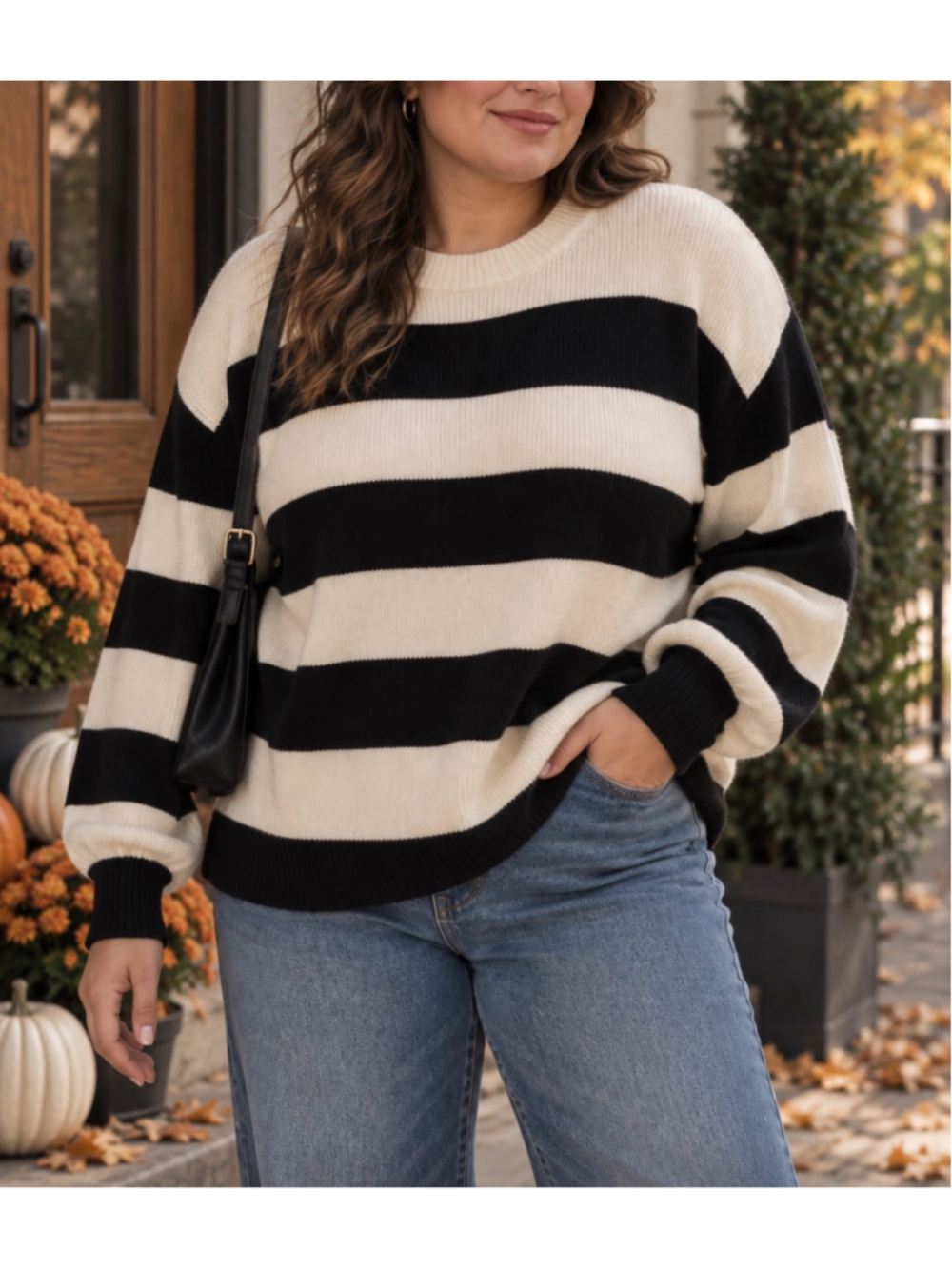 Scotch & Soda XL Black Cream Striped Knit Sweater Oversized Preppy